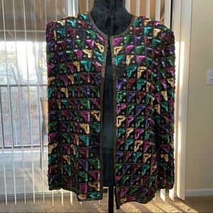 Vintage Laurence Kazar Silk Beaded & Sequin Blazer | Size XL